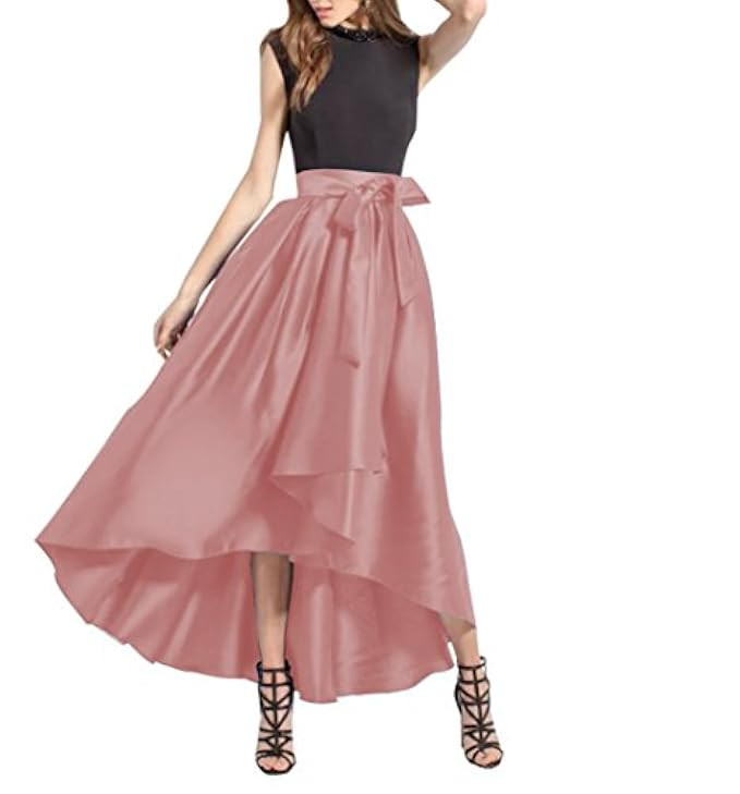 CoutureBridal Womens High Low Long Skirt Pleated High Waist Prom Party with Pockets Bow | Amazon (US)