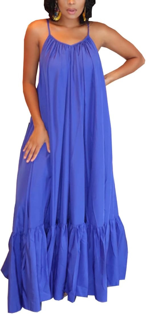 Adogirl Women's Sexy Spaghetti Strap Sleeveless Ruched Ruffle Hem Bandage Oversized Beach Loose L... | Amazon (US)