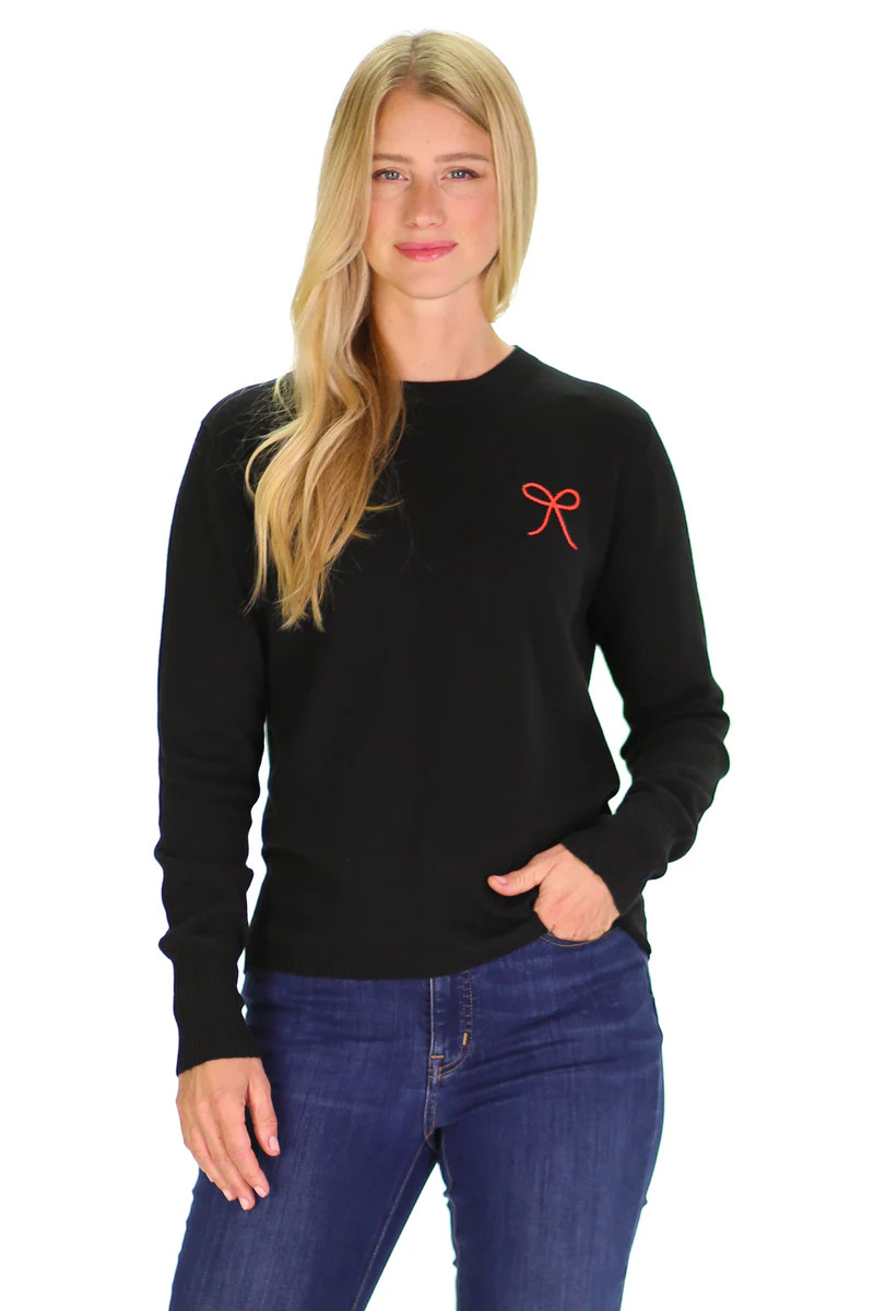 Red Bow Cotton Cashmere Sweater | Duffield Lane
