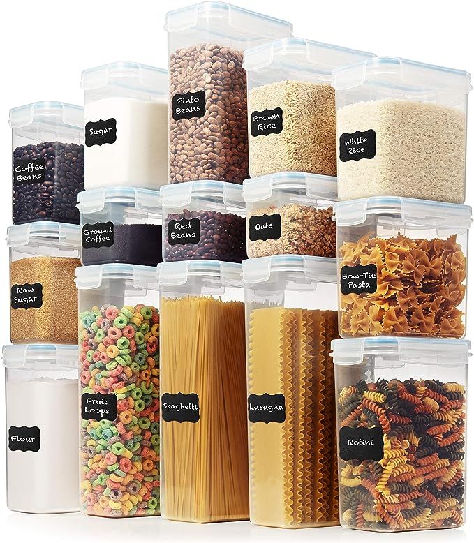 LARGE Set of 30 pc Airtight Food Storage Containers - Plastic Kitchen & Pantry Organization Canis... | Amazon (US)