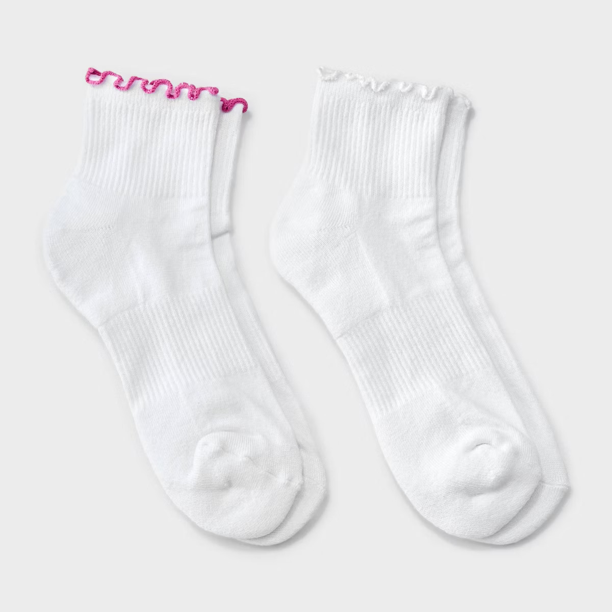 Women's Lettuce Edge Cushioned 2pk Ankle Socks - JoyLab™ Pink/White 4-10 | Target