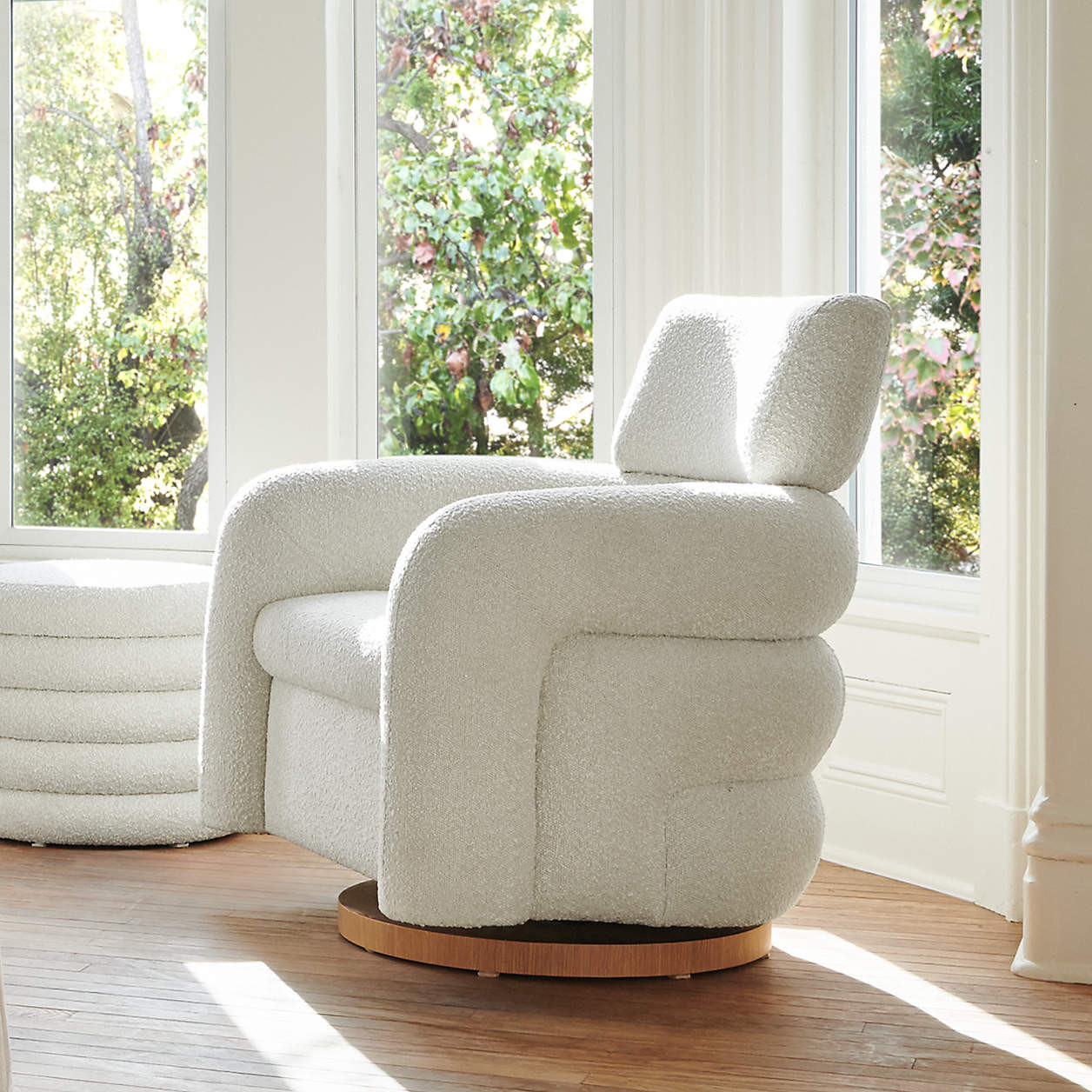 Snoozer Cream Boucle Nursery Swivel Glider Chair by Leanne Ford + Reviews | Crate & Kids | Crate & Barrel