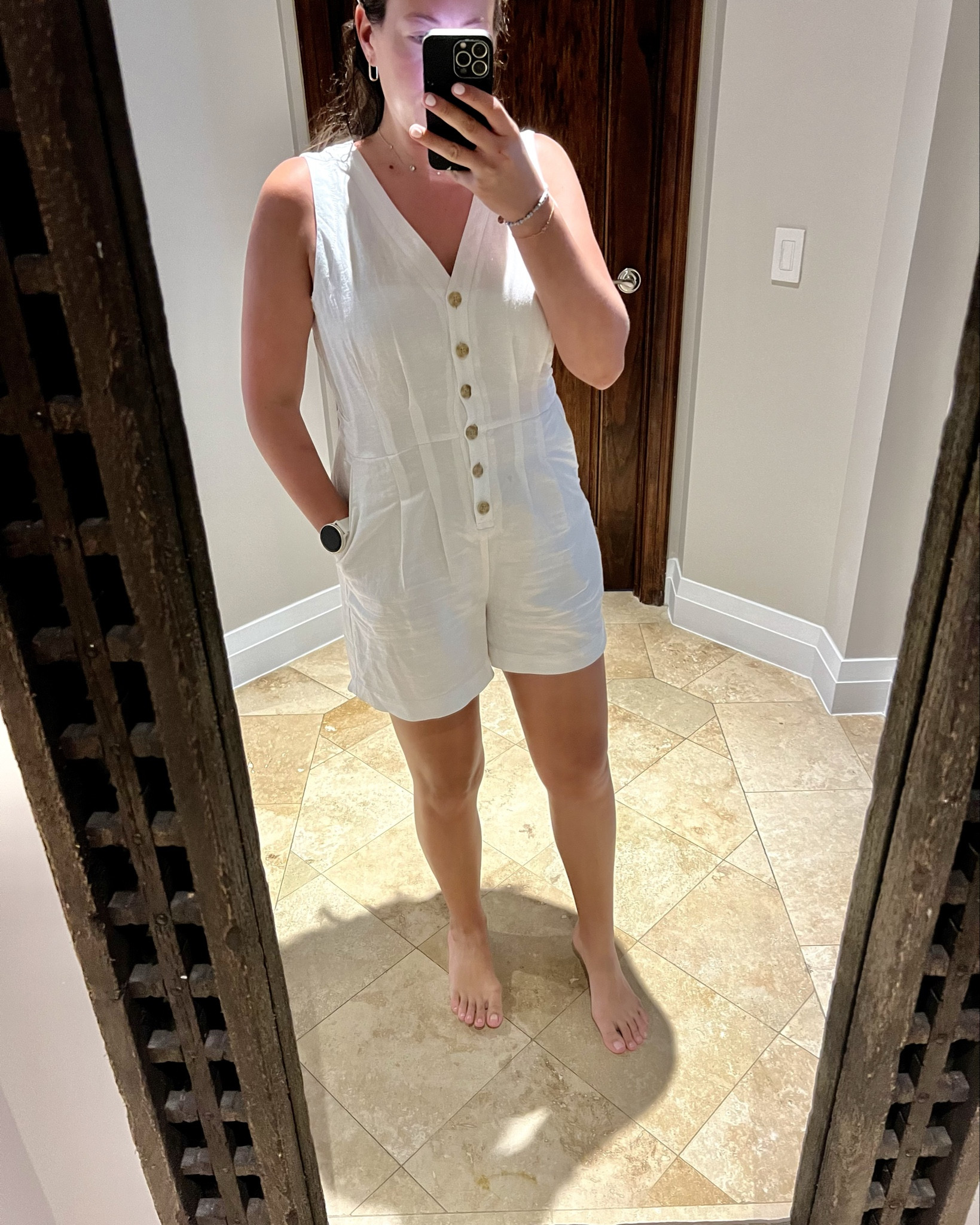 Loving this LOFT romper that buttons up and ties in the back. 
Wearing a large 

Loft romper summer spring vacation 

#LTKFindsUnder100 #LTKFindsUnder50 #LTKMidsize