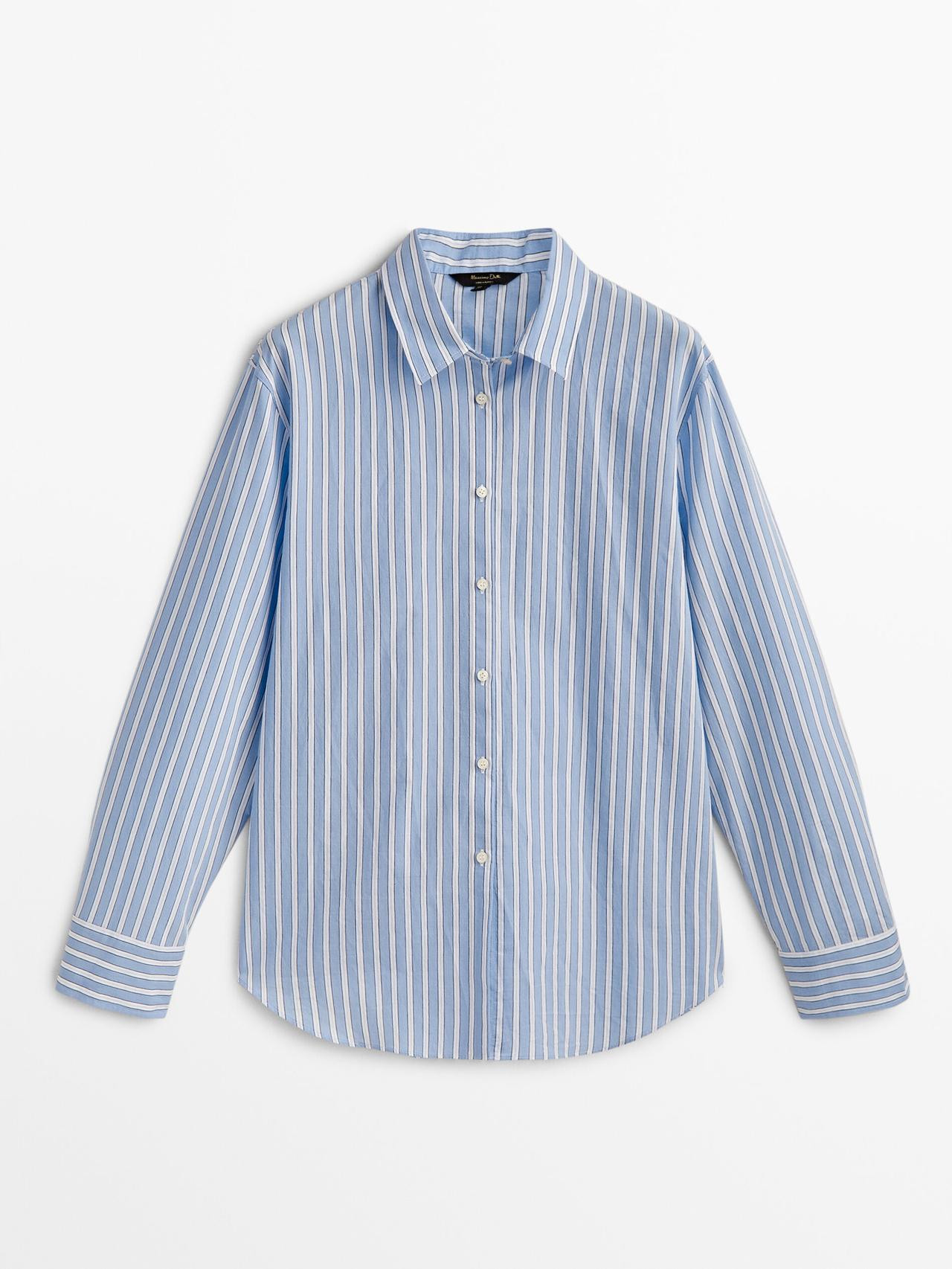 Cotton blend shirt with double stripe | Massimo Dutti US