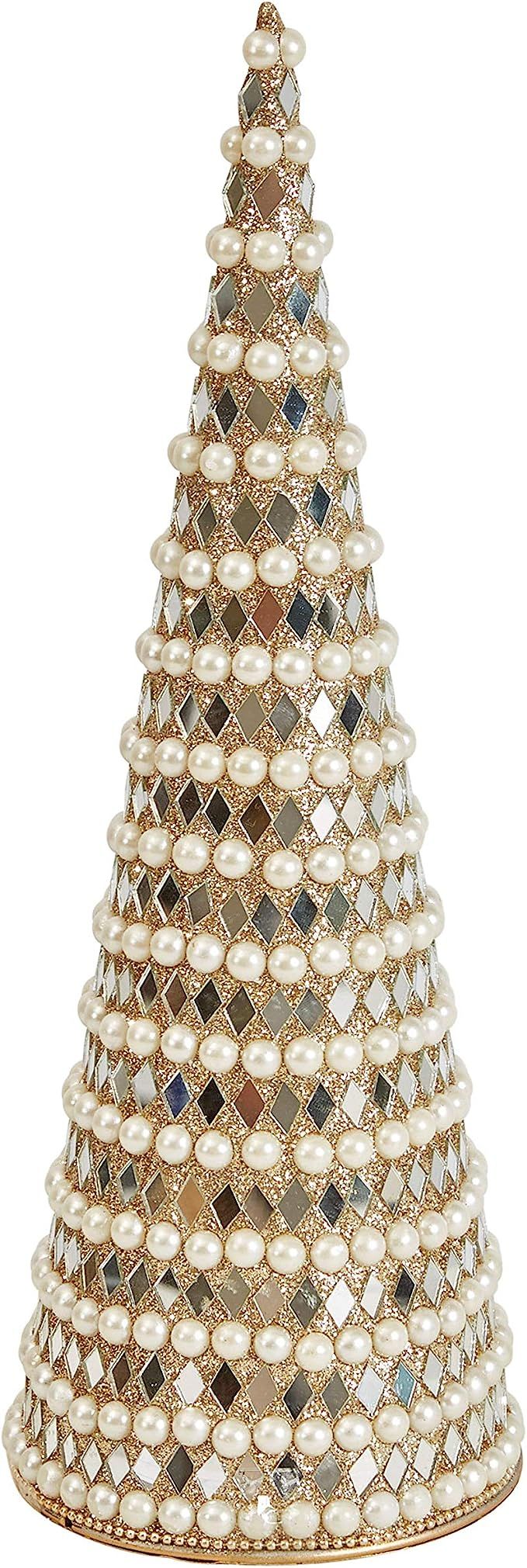 Creative Co-Op 12" Faux Pearl & Glass Bead Mosaic Cone Tree, Silver | Amazon (US)