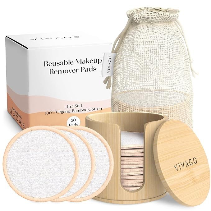 VIVAGO Reusable Makeup Remover Pads - 20 Pieces Soft Organic Cotton Rounds with Washable Drawstri... | Amazon (US)