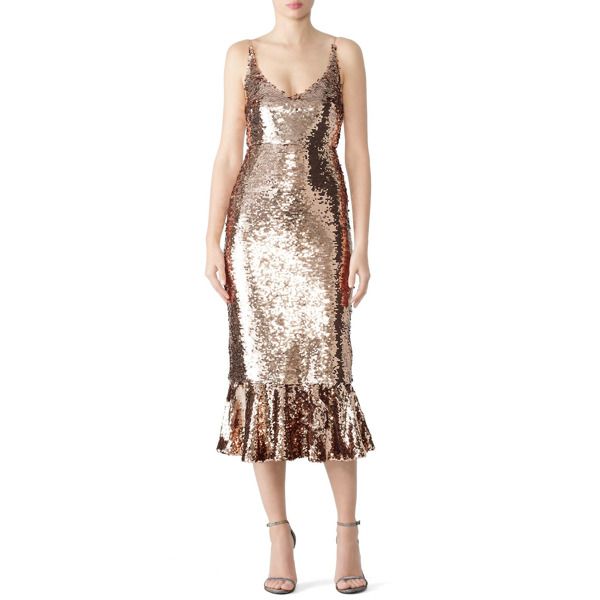 Saloni Aidan Sequin Dress gold | Rent the Runway