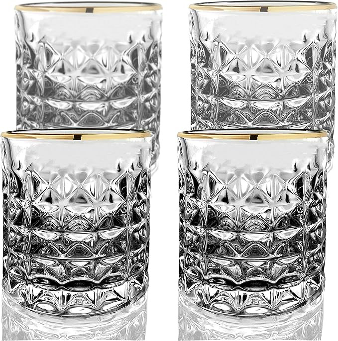 Amehla Co. Gold Rimmed Whiskey Rocks Cocktail Glass Set | 10-ounce | the Perfect Glass Set for Sc... | Amazon (US)