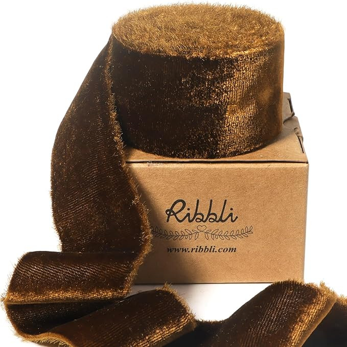 Ribbli Brown Velvet Ribbon 1.5 Inch Handmade Frayed Vintage Christmas Ribbon for Gift Wrapping Ch... | Amazon (US)
