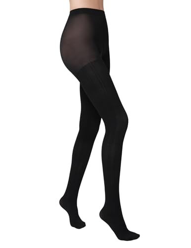 HUE Women's Fashion Tights With Control Top, Black Cable, Medium-Large | Amazon (US)
