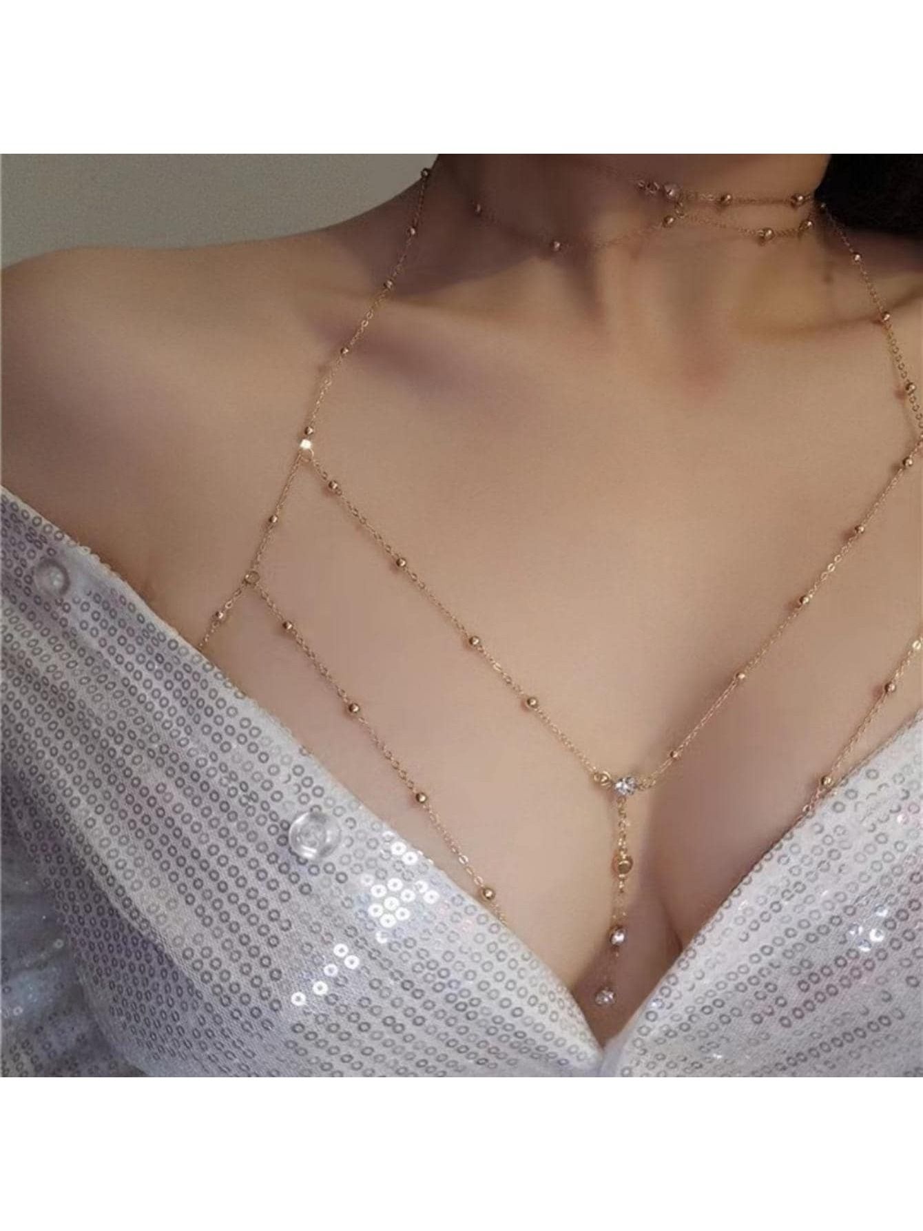 Fashionable Beaded Body Chain With Rhinestone Pendant For Women, Stylish Trendy Body Jewelry | SHEIN