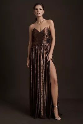 Retrofete Waldorf Strapless Metallic Ruched Side-Slit A-Line Gown | Anthropologie (US)