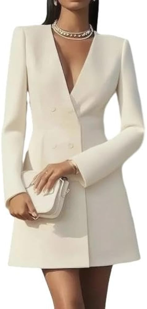 Women Long Sleeve Blazer Dress Deep V Neck Button Down Double Breasted Mini Dress Elegant Cocktai... | Amazon (US)