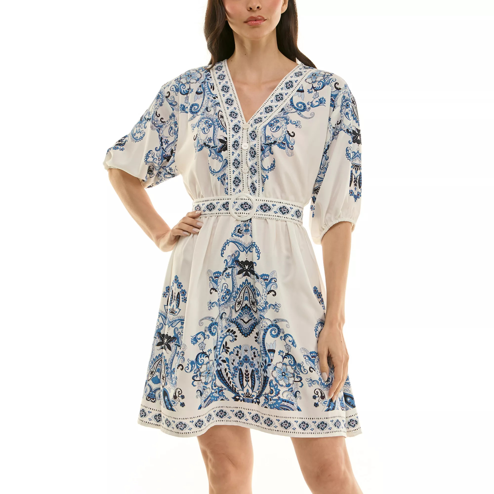 Women's Maison Tara Placement Print Belted Short Dress | Kohl's