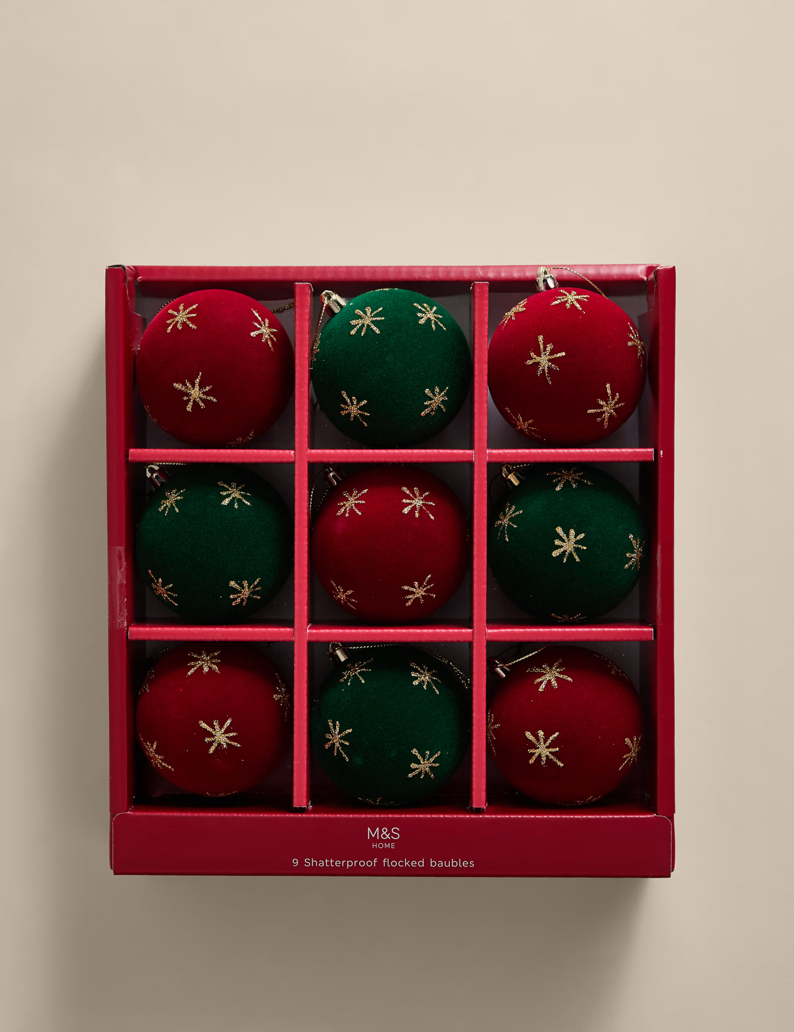 9pk Glitter Shatterproof Flocked Baubles | Marks & Spencer (UK)