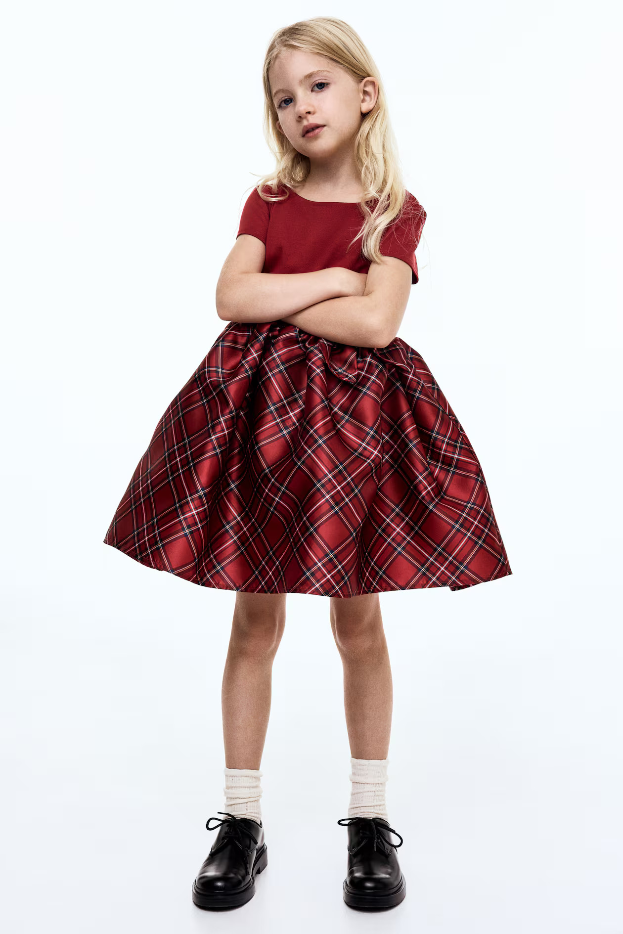 Dress with Flared Skirt - Red/plaid - Kids | H&M US | H&M (US + CA)