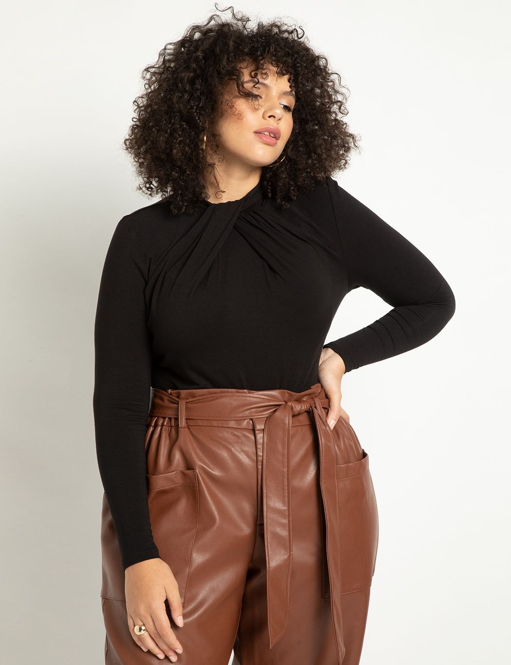 Twist Neckline Long Sleeve Bodysuit | Eloquii