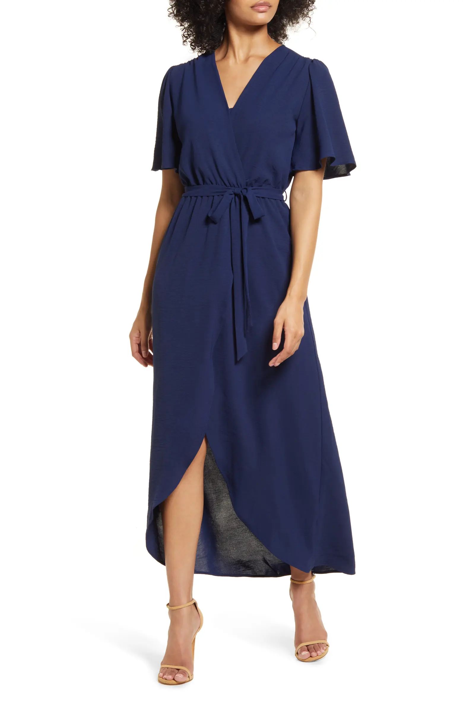 Flutter Sleeve Faux Wrap Maxi Dress | Nordstrom