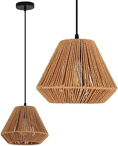 Gudicati Rustic Woven Pendant Light, One-Light Hanging Pendant Lighting Fixtures with Hemp Rope C... | Amazon (US)