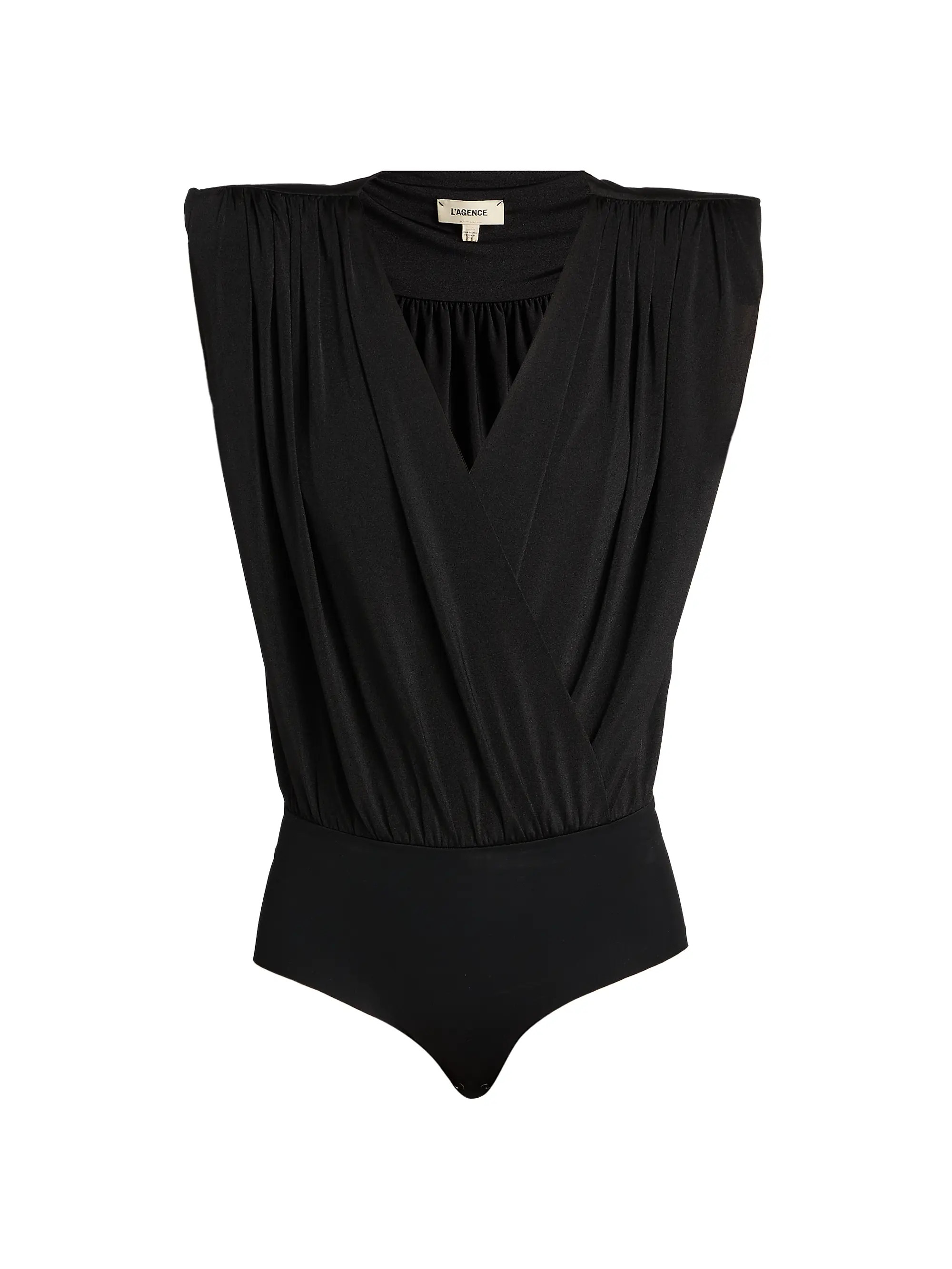L'AGENCE Akari Draped Shoulder Pad Bodysuit | Saks Fifth Avenue | Saks Fifth Avenue