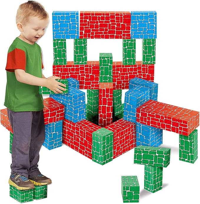 Cardboard Building Block, EXERCISE N PLAY 40pcs Extra-Thick Jumbo Giant Building Blocks in 3 Size... | Amazon (US)