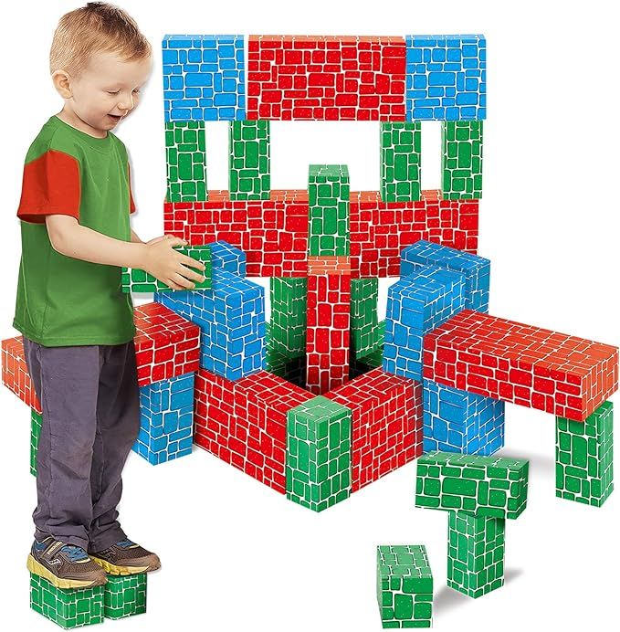 Cardboard Building Block, EXERCISE N PLAY 40pcs Extra-Thick Jumbo Giant Building Blocks in 3 Size... | Amazon (US)