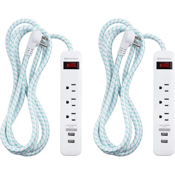 Cable Matters 2-Pack 3 Outlet Surge Protector Power Strip with USB, 8 ft long Extension Cord with... | Walmart (US)