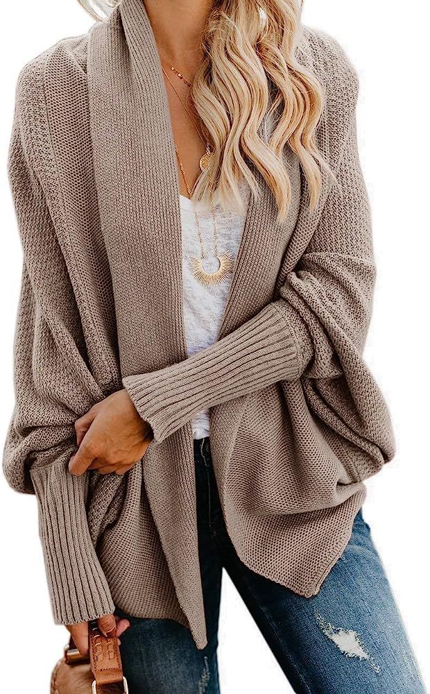 Womens Kimono Batwing Cable Knitted Slouchy Oversized Wrap Cardigan Sweater | Amazon (US)