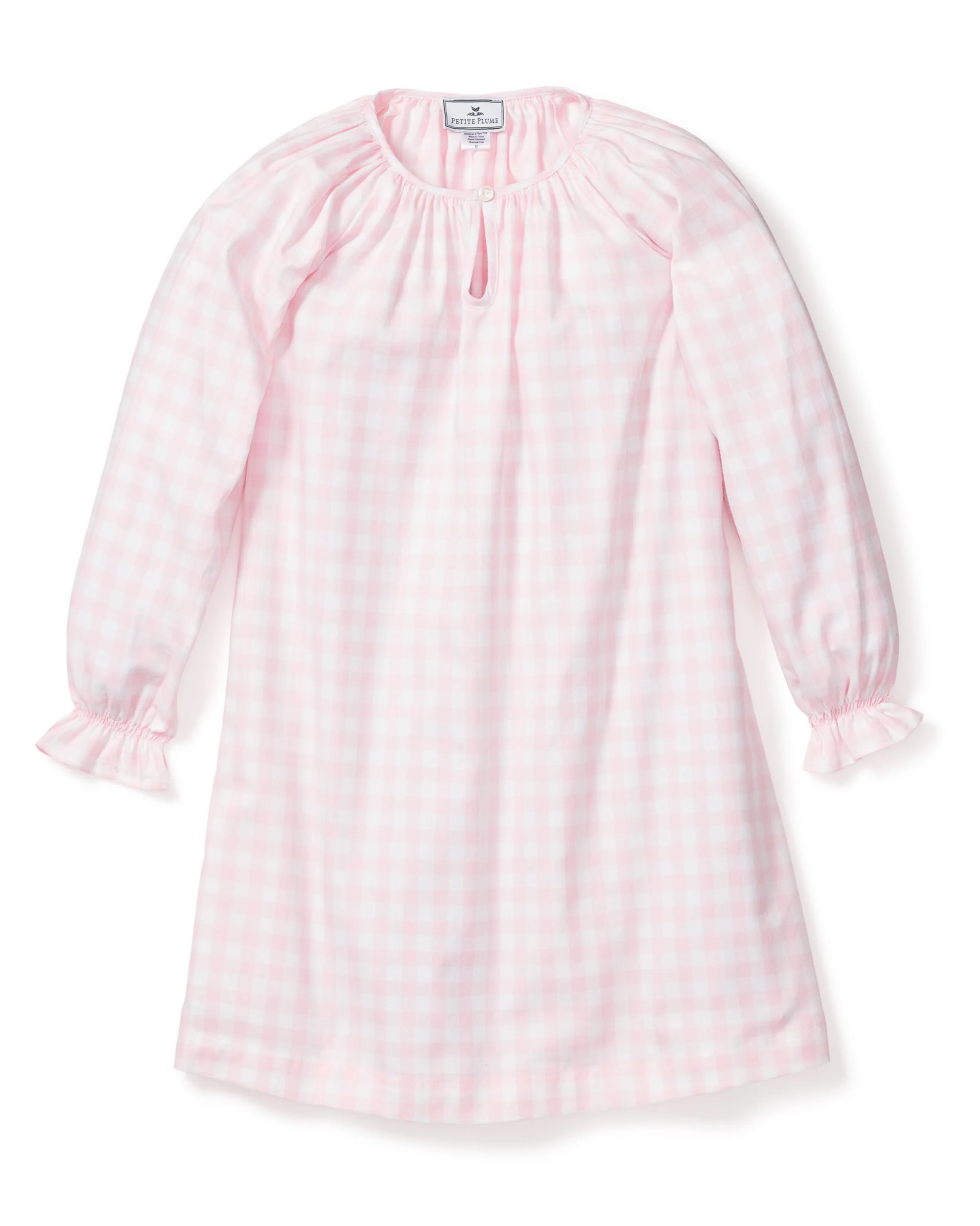 Girl's Twill Delphine Nightgown in Pink Gingham | Petite Plume