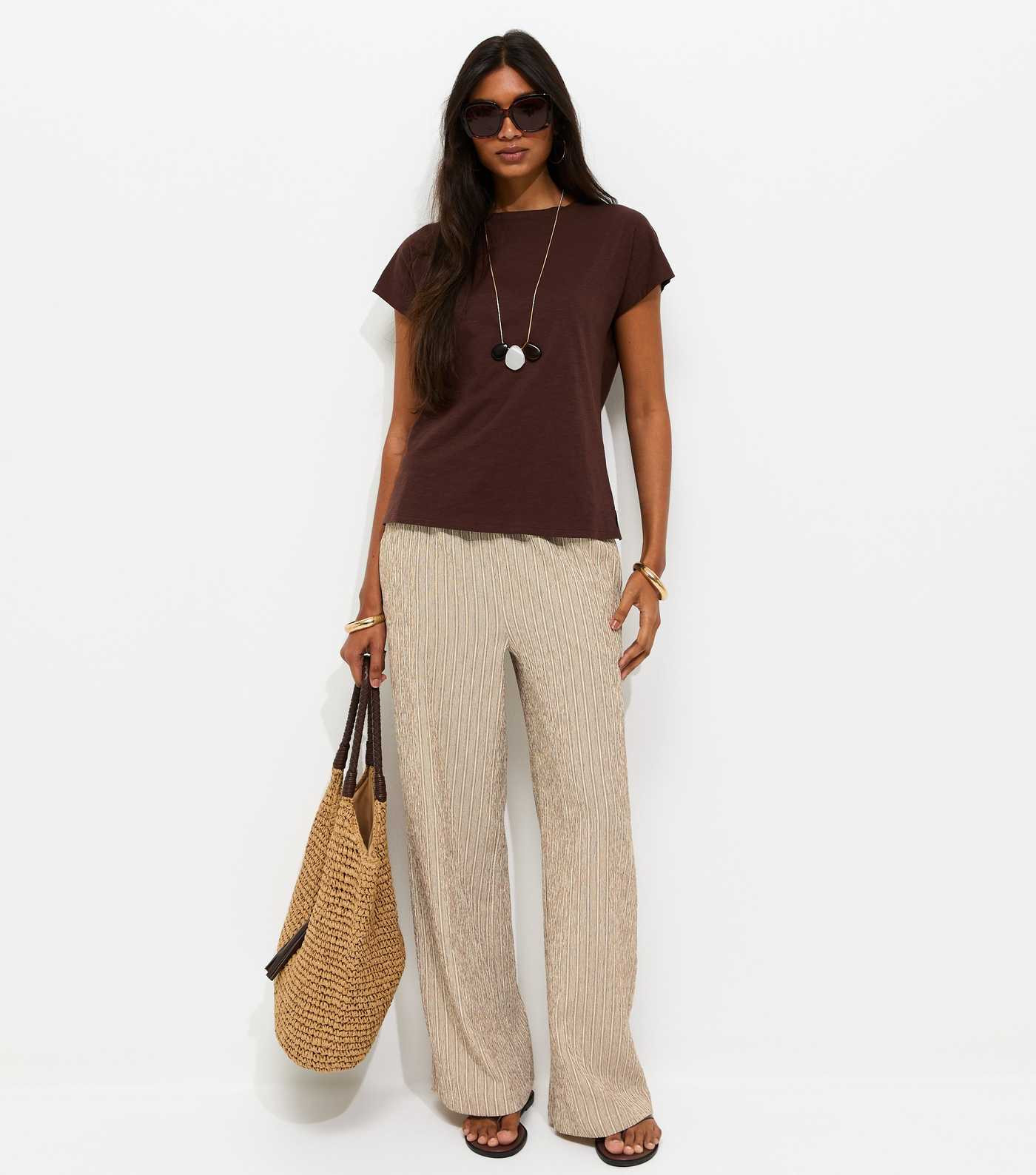 Brown Textured Stripe Wide Leg Trousers | New Look | New Look (UK)