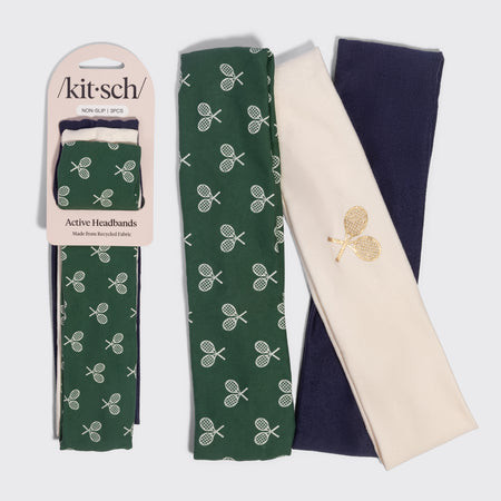 Cream, Court Green & Navy Blue Active Headbands 3pc Set | Kitsch