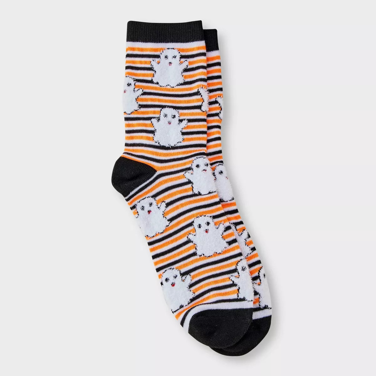 Women's Striped Fuzzy Ghost Halloween Crew Socks - Hyde and EEK! Boutique™ Black/White/Orange 4... | Target