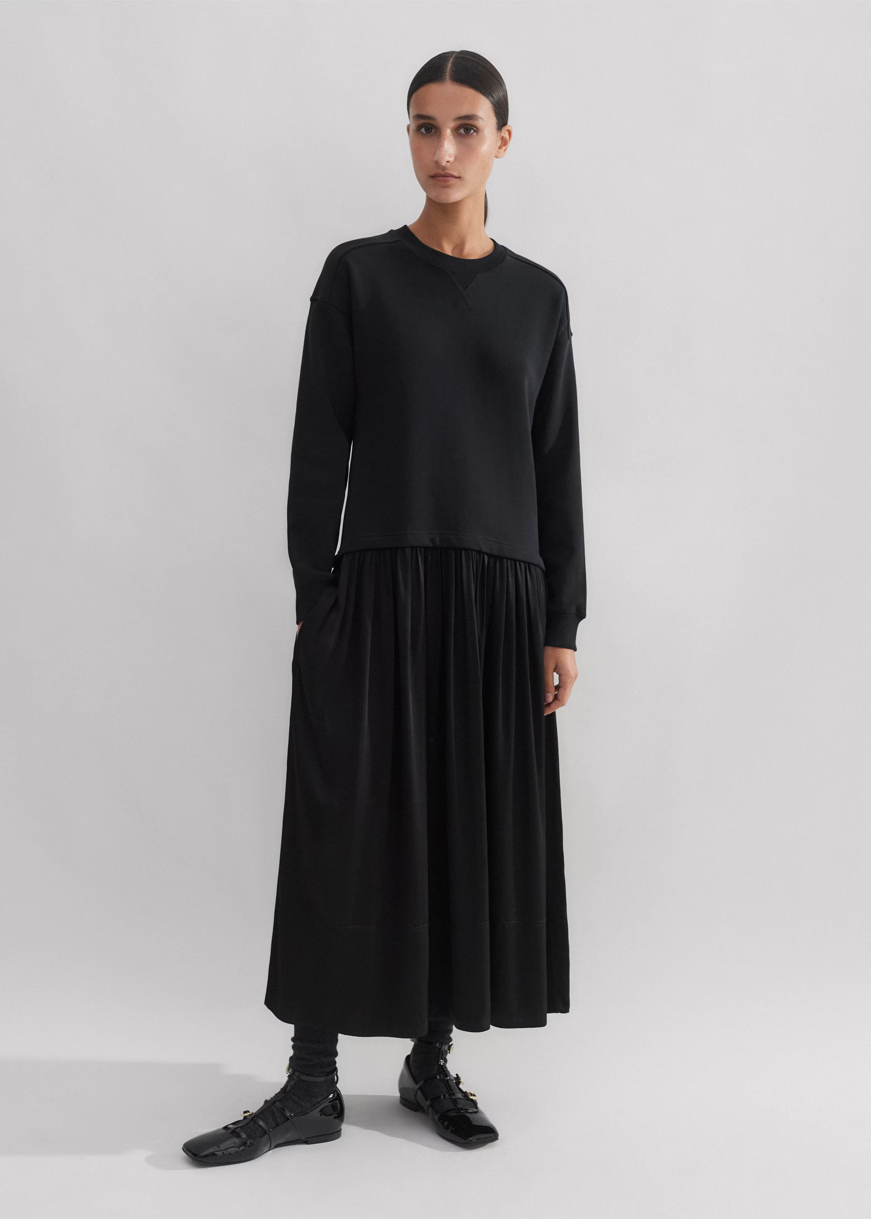 Women's Black Mixed Media Sweatshirt Midi Dress | ME+EM | ME+EM Global (Excluding US)