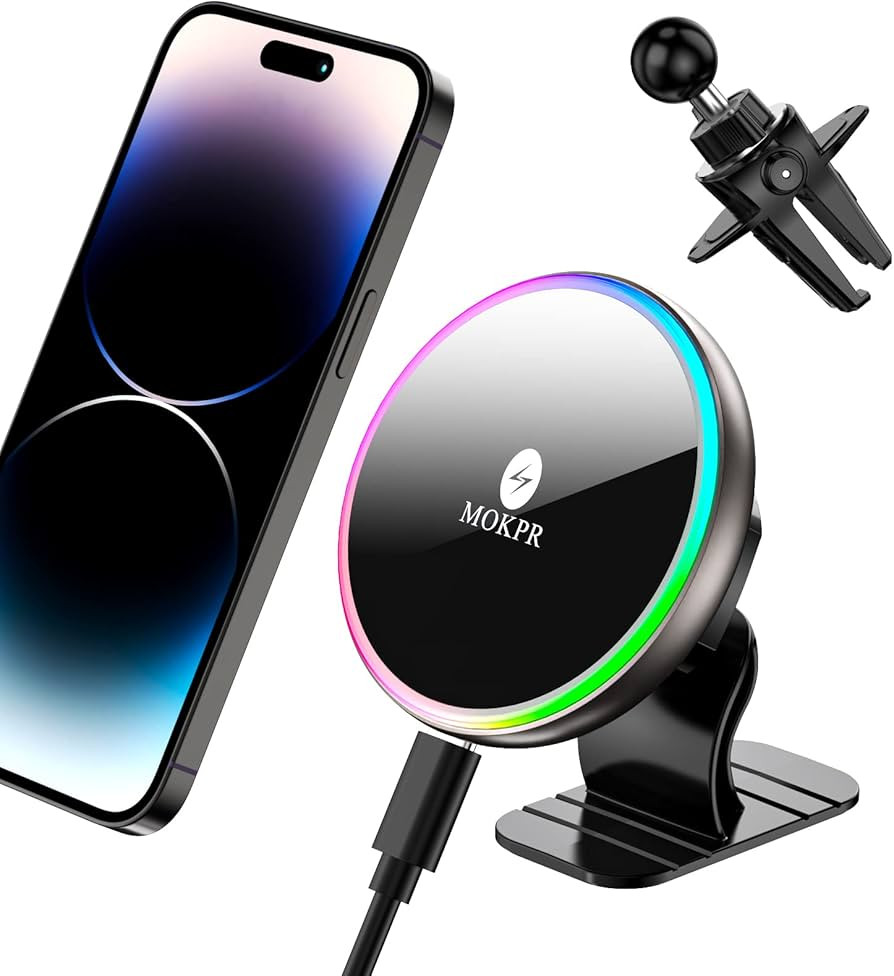 MOKPR for Magsafe Car Mount Charger-15W Wireless Car Charger-Magnetic Car Phone Holder for Dash A... | Amazon (US)