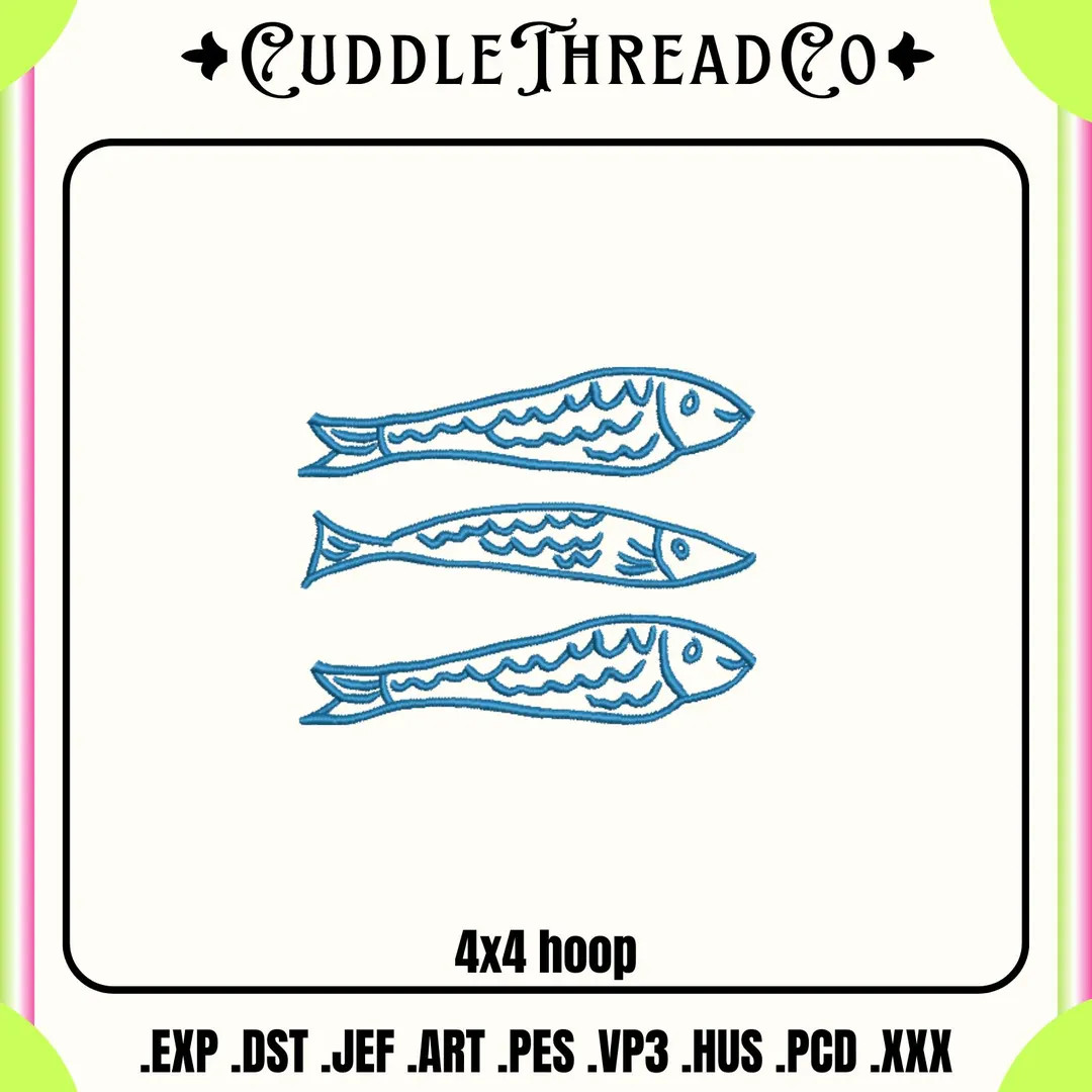 Cute Sardines Embroidery Design, 4x4 Hoop Design, Mini Embroidery, DST PES File for Embroidery Ma... | Etsy (US)