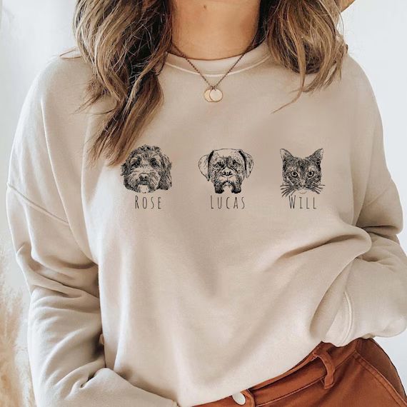 Custom Pet Face Portrait Crewneck Sweatshirt, Fits Up To 4 Dogs Or Cats, Dog Mom Gift, Cat Mom Gi... | Etsy (US)