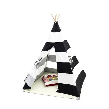Small Boy Stripe Canvas Play Teepee Tent for Kids 100% Cotton by Tiny Land, Black/White | Walmart (US)