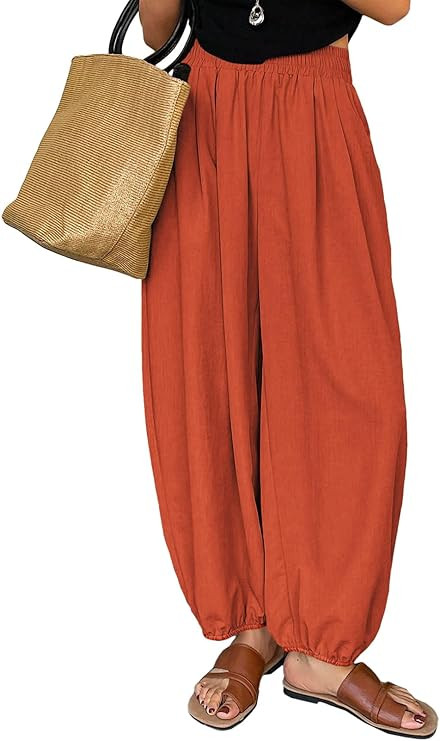 Astylish Womens Elastic High Waisted Baggy Barrel Pants 2026 Casual Lounge Boho Harem Trousers Pa... | Amazon (US)