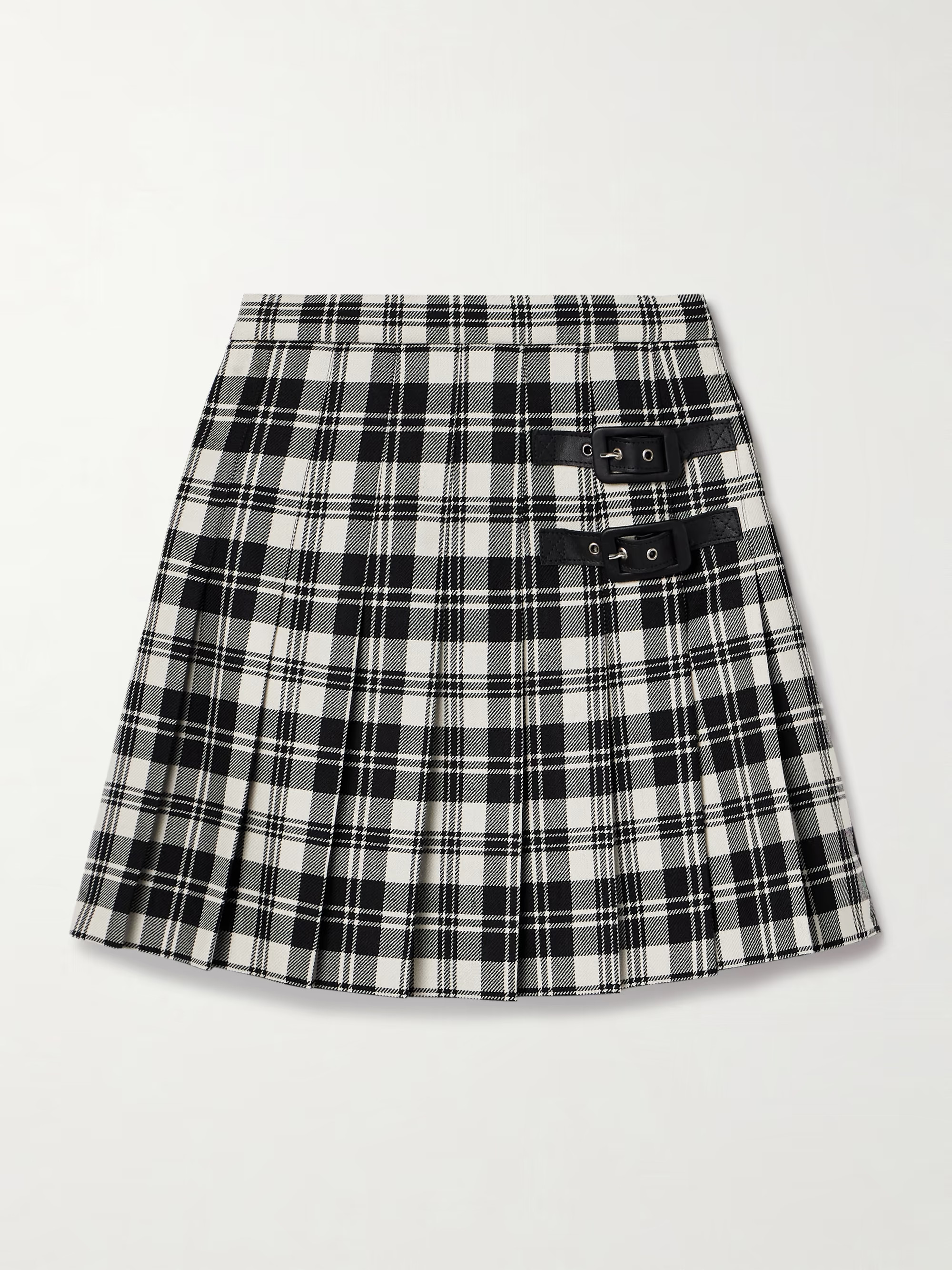 Leather-trimmed pleated checked wool mini skirt | NET-A-PORTER (US)