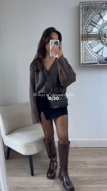 Neutral outfit, Pretty Lavish, cardigan, knitwear, black skirt, H&M, Jacquemus, black bag, autumn outfit, transitional style, Pull & Bear, brown boots, autumn boots 

#LTKeurope #LTKSeasonal #LTKstyletip