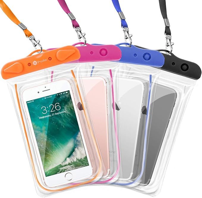 F-color Waterproof Case, 4 Pack Transparent PVC Waterproof Phone Pouch Dry Bag for Swimming, Boat... | Amazon (US)