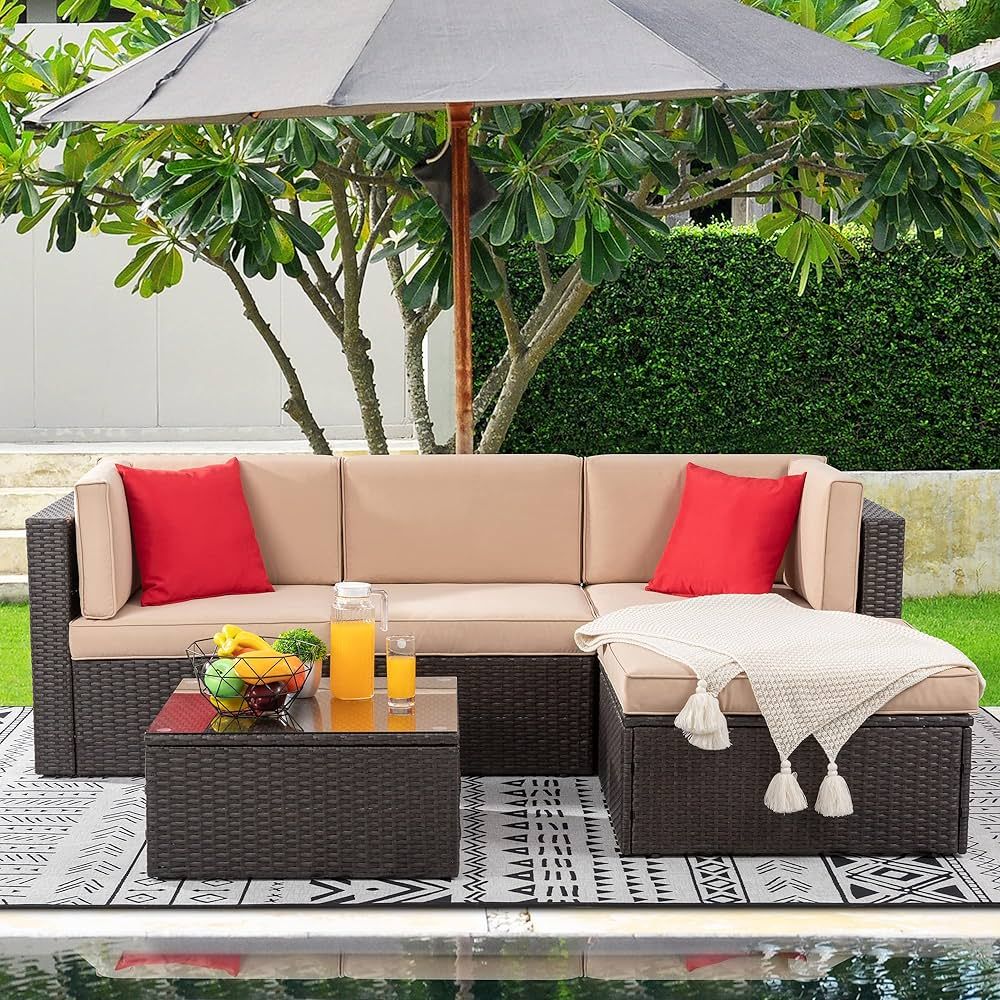 Shintenchi 5 Pieces Patio Furniture Sets Outdoor All-Weather Sectional Patio Sofa Set PE Rattan M... | Amazon (US)