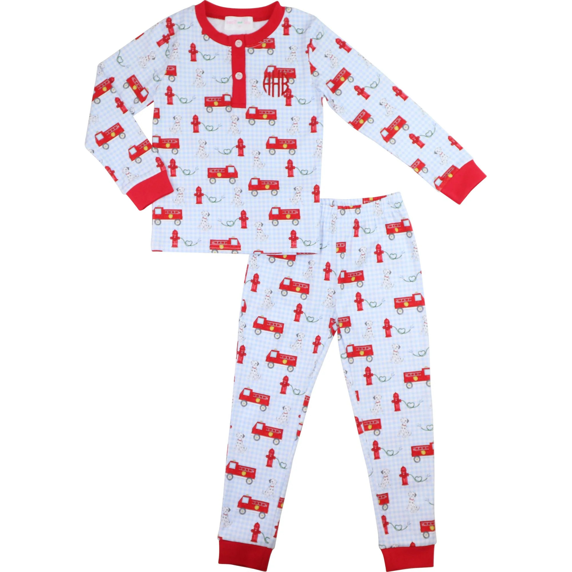 Valentine Firetruck Knit Pajamas | Cecil and Lou