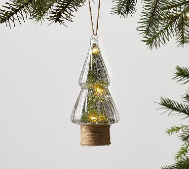 Light Up Christmas Tree Glass Cloche Ornament | Pottery Barn (US)
