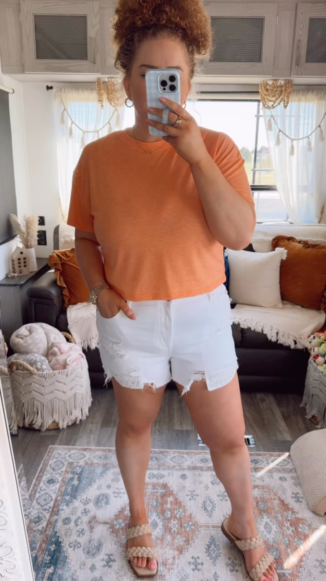 Easy sunny day outfit that feels light, bright, and effortless ☀️🧡 orange crop top | amazon fashion | white shorts outfit | american eagle shorts | beige braided sandals | amazon sandals | summer casual outfit | bright summer outfit | easy everyday outfit | warm weather outfit idea | comfy cute outfit | effortless summer style | vacation ready outfit | neutral sandals outfit | laid back summer look ✨

#LTKootd #LTKgrwm #LTKdayinmylife