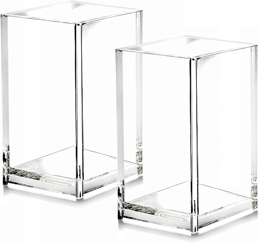 2 Pack Clear Acrylic Pencil Pen Holder Cup,Desk Accessories Holder,Makeup Brush Storage Organizer... | Amazon (US)