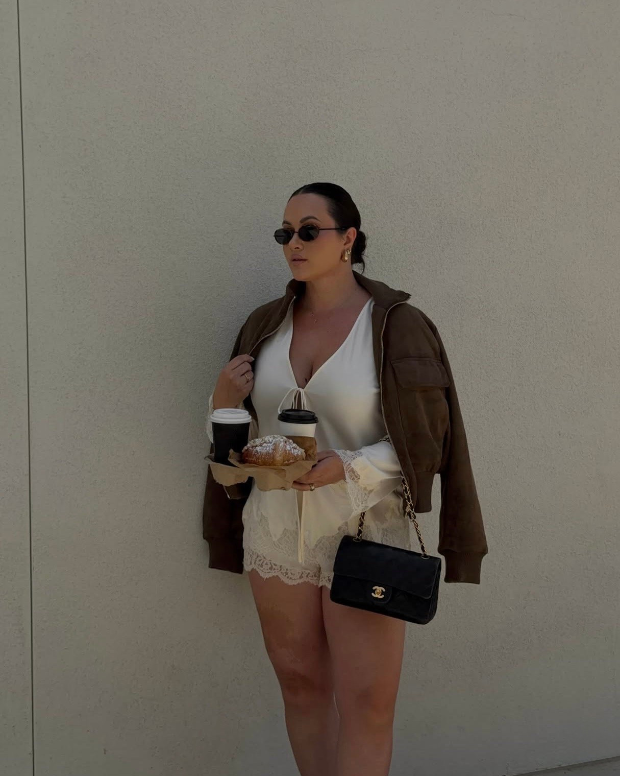Chic lace shorts outfit for spring styled with a matching top and a brown suede jacket - perfect for a comfy spring outfit!

#LTKSeasonal #LTKootd
