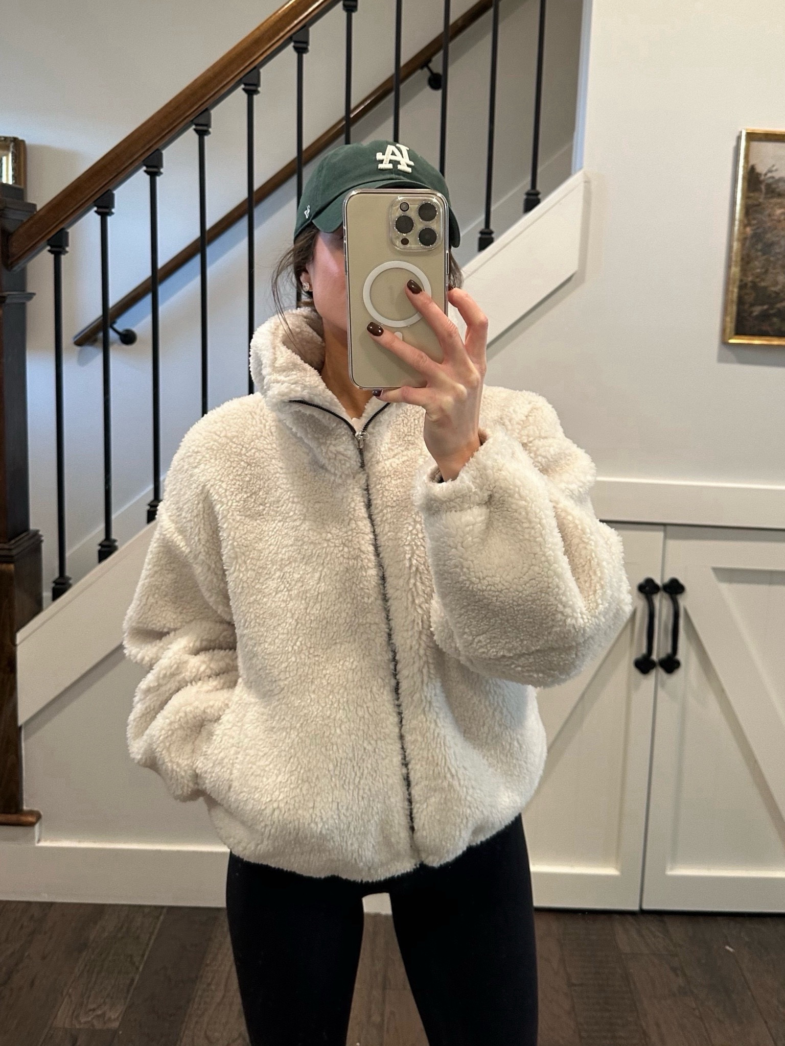 anthropologie la hat lululemon sherpa jacket (size 6, I sized up two because that’s all they had but it’s so comfy) 
lululemon align leggings (2)

#LTKstyletip #LTKfitness #LTKSeasonal