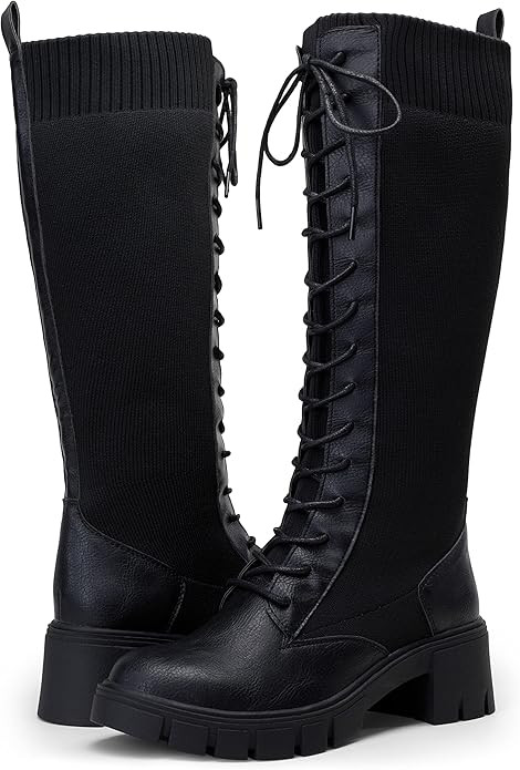Vepose Women's 953 Lace Platform Combat Knee High Boots with Comfort Chunky Heel | Amazon (US)