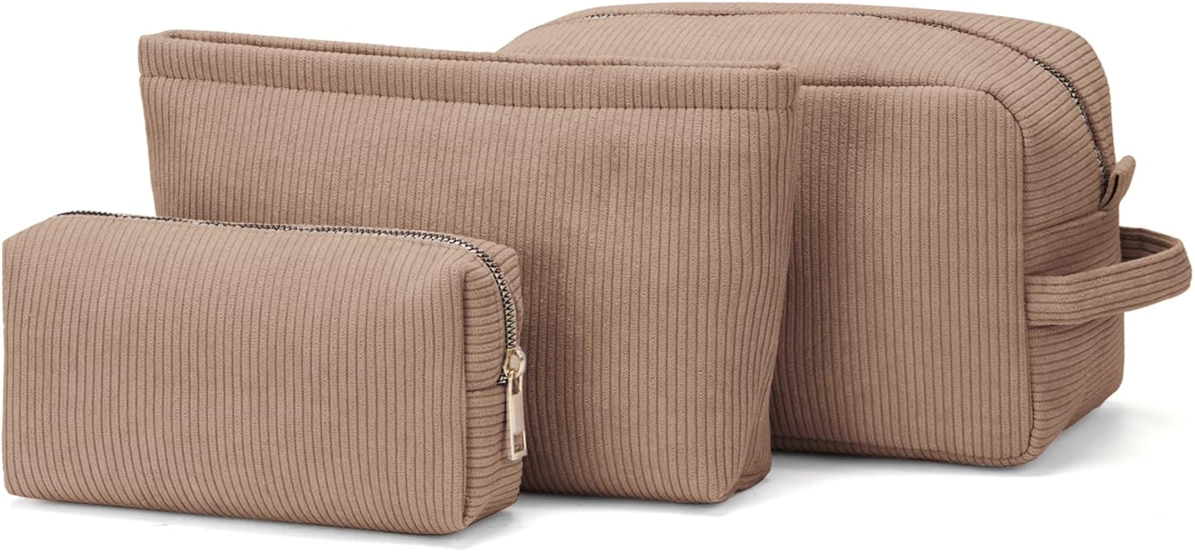 3 Pieces Makeup Bag Cosmetic Bags for Women Corduroy Travel Toiletry Make Up Brush Storage Bag Po... | Amazon (US)